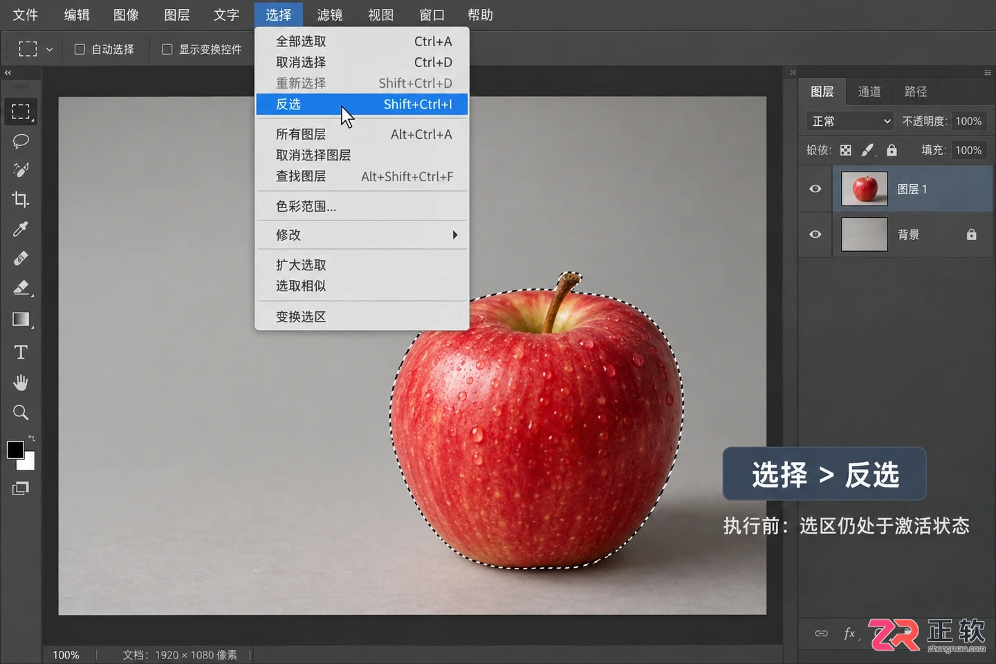 Photoshop选区怎么反选?快捷键与操作方法