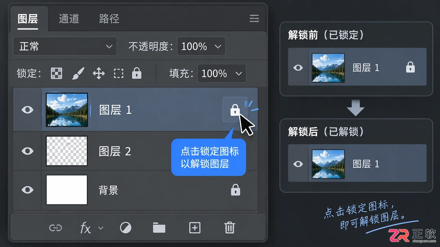 Photoshop图层锁定怎么解锁？无法编辑或点击没反应的解决方法