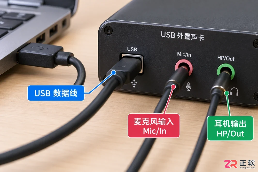 声卡连接电脑的线怎么插接口位置与接线步骤图解