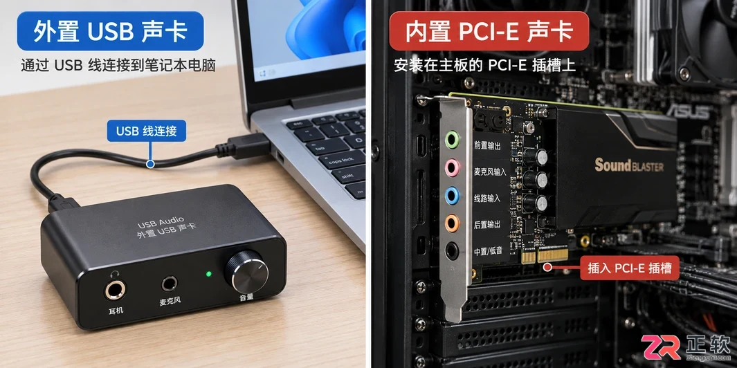 声卡连接电脑的线怎么插接口位置与接线步骤图解