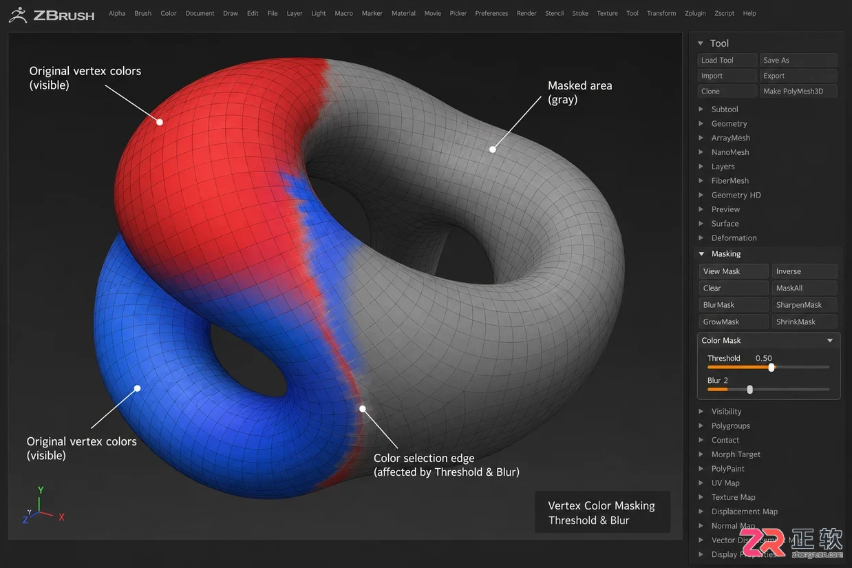 zbrush如何按颜色进行遮罩效果设置教程
