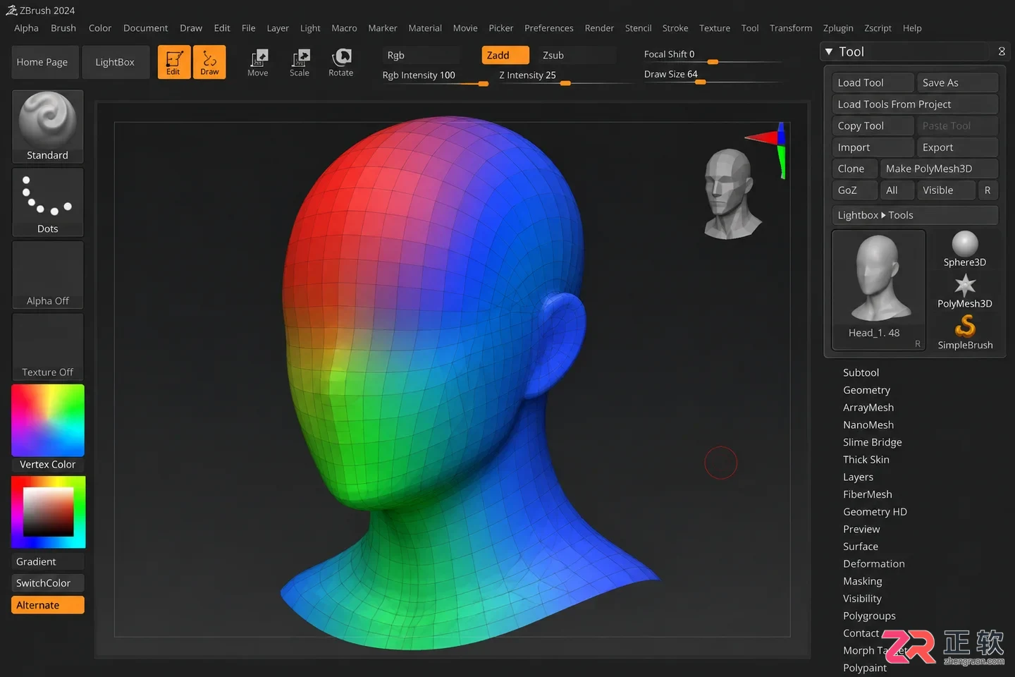 zbrush如何按颜色进行遮罩效果设置教程