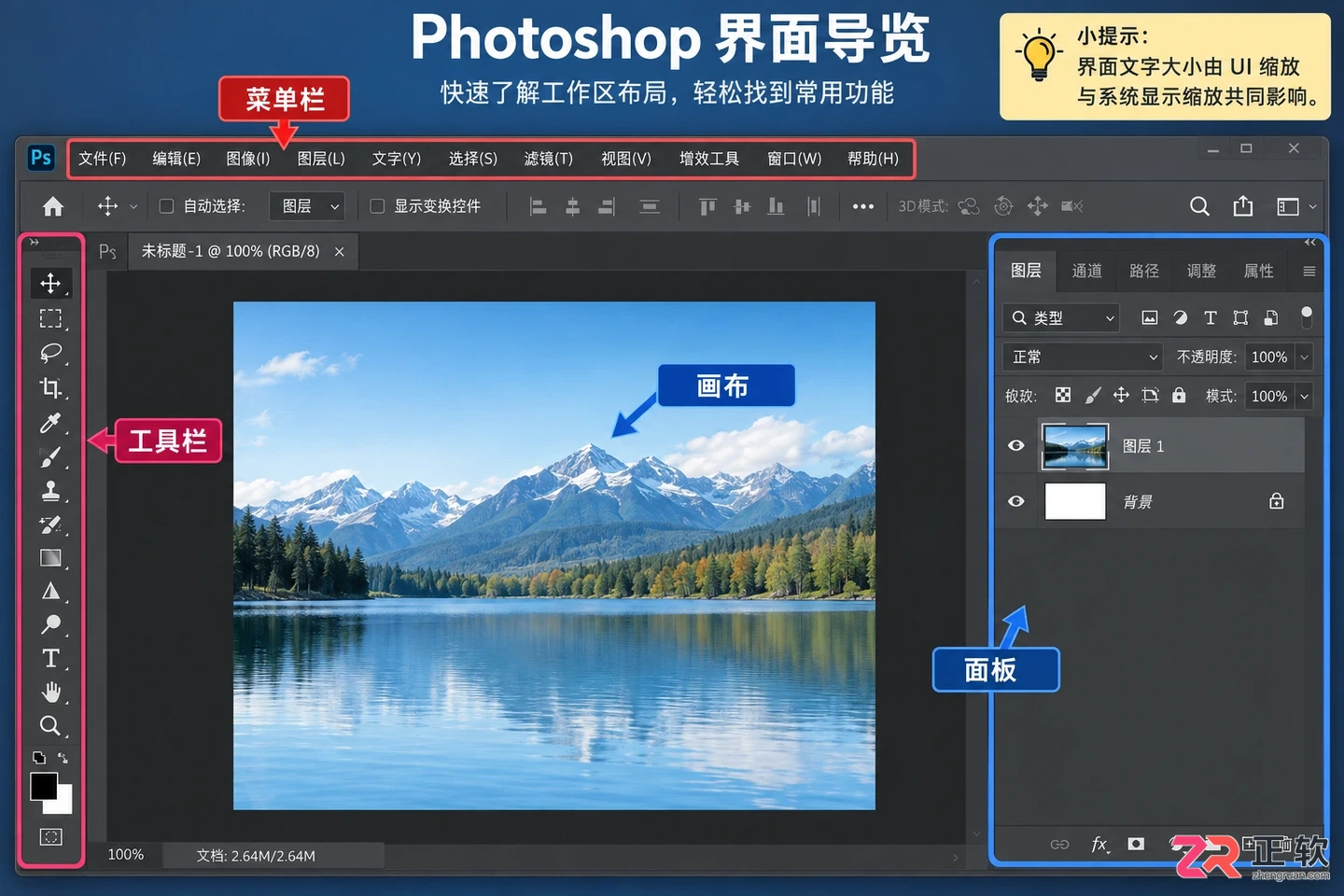 photoshop工具栏字体大小调节 ps菜单栏字体大小调节