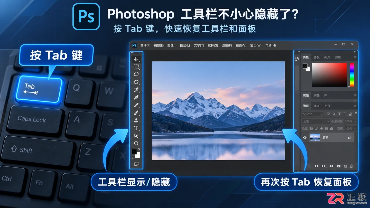 photoshop工具栏不小心隐藏了 ps工具栏隐藏了怎么办