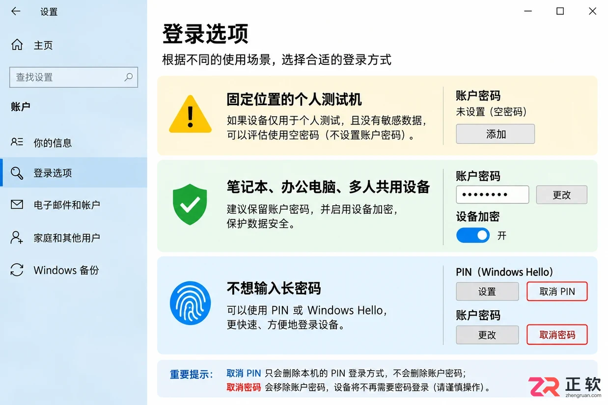 win10取消开机密码和取消PIN码有什么区别