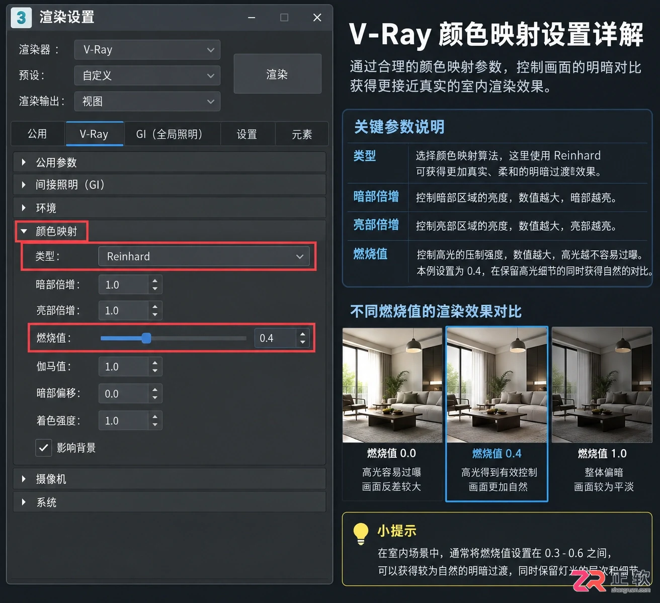 3dmax室内设计灯光教程：Vray真实灯光打法与参数设置详解