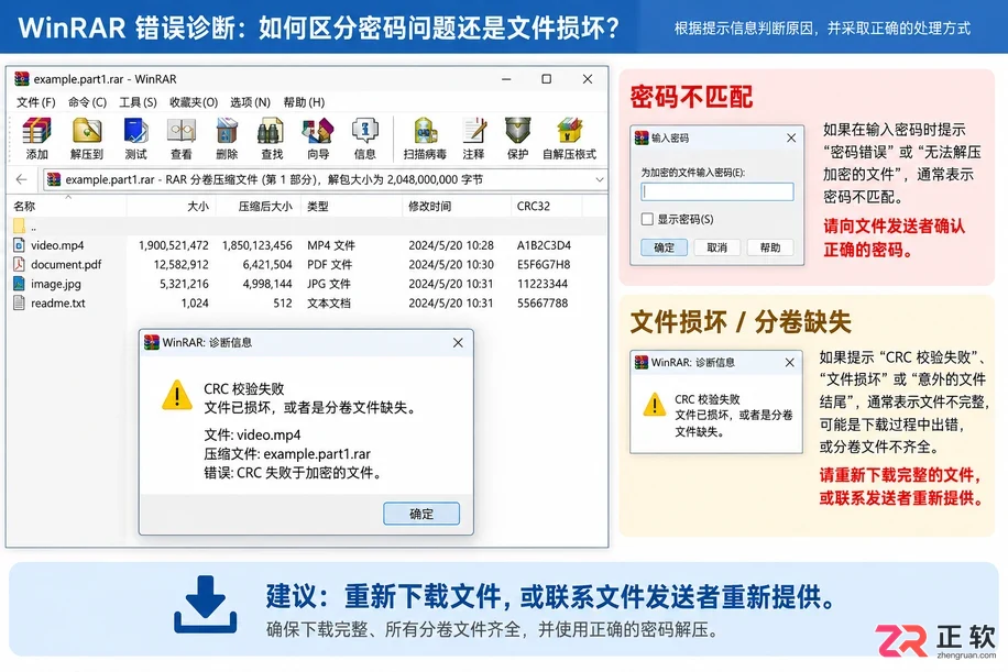 WinRAR解压带密码压缩包的方法及密码错误排查