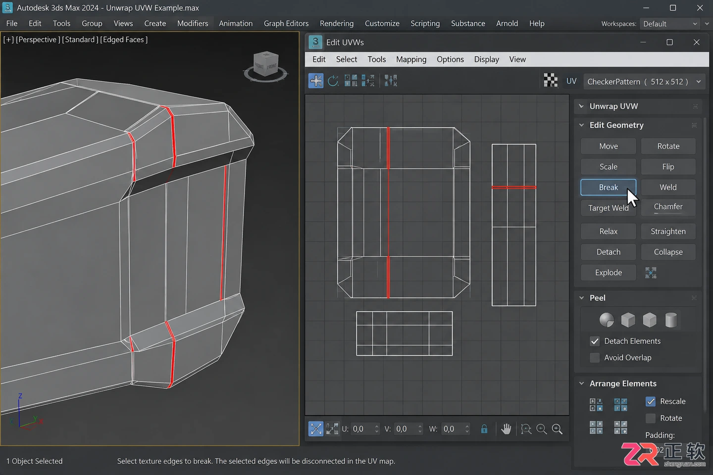 3ds Max Unwrap UVW修改器基础操作与接缝处理
