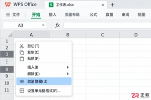 WPS 表格取消行列隐藏的操作方法