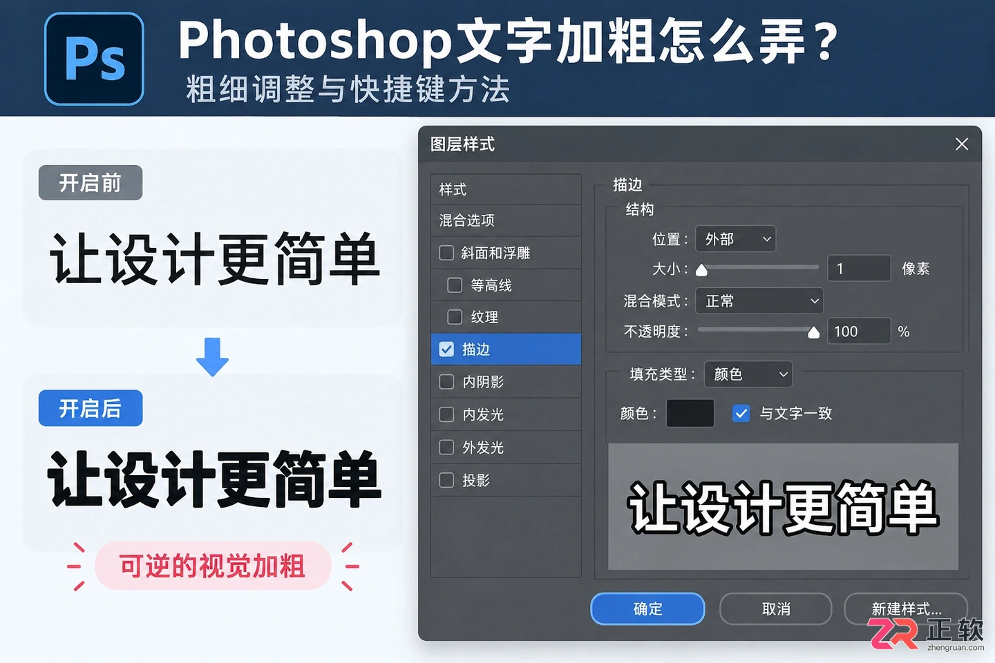 Photoshop文字加粗怎么弄?粗细调整与快捷键方法