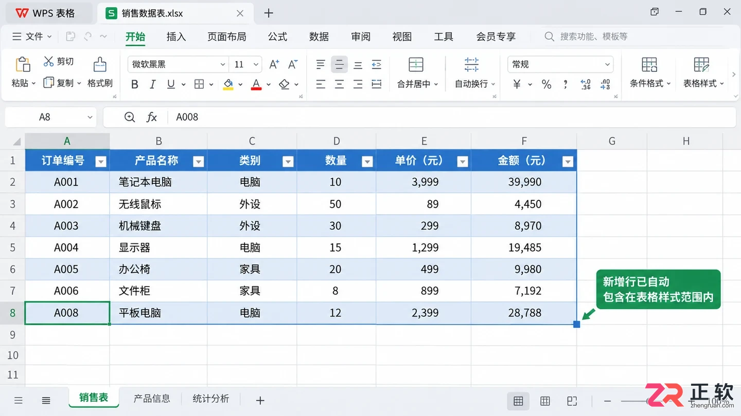 WPS 表格怎么套用内置表格样式