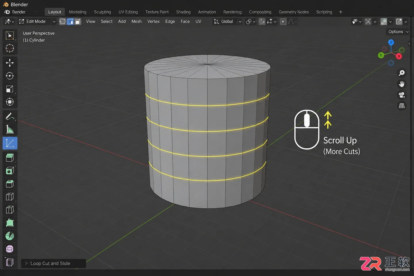 blender环切怎么增加段数及滚轮调整方法