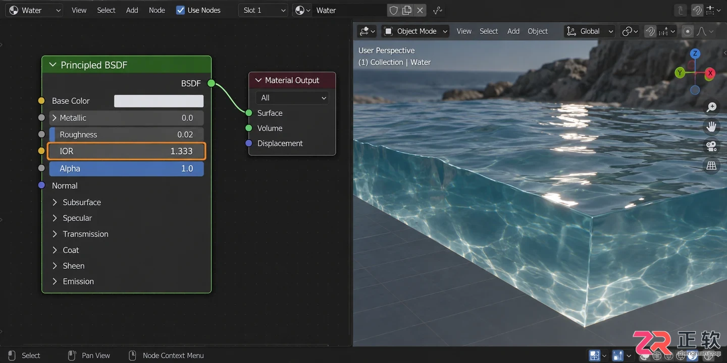 blender水材质制作方法与参数设置教程