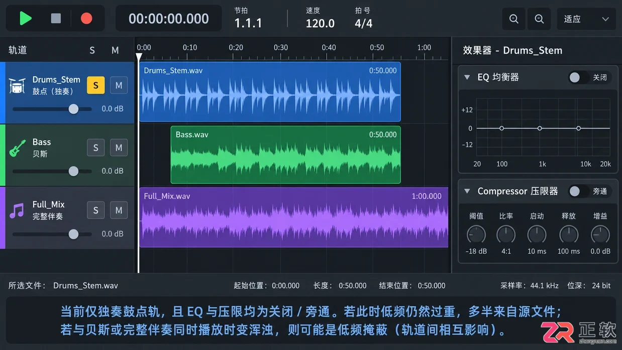 音述AI Stem提取后鼓点不清晰怎么办?DAW中EQ与压限优化