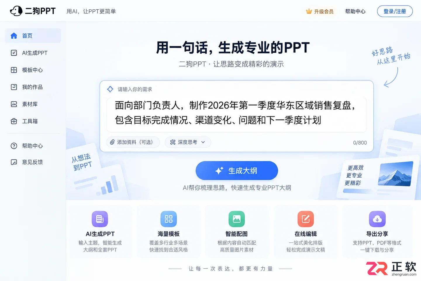 二狗PPT怎么用一句话生成完整PPT