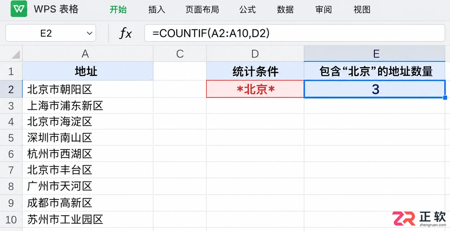 WPS 表格 COUNTIF 函数使用教程