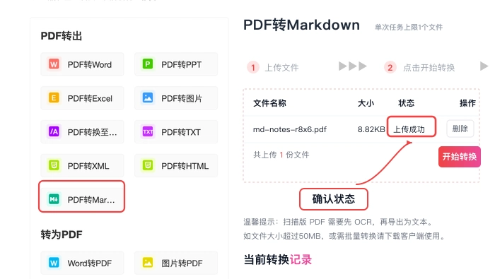 PDF转Markdown核对文件状态和名称真实中文页面图