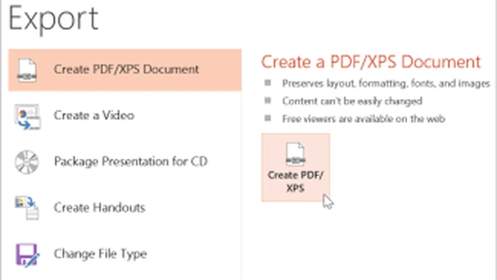 PowerPoint 创建 PDF 或 XPS 文档