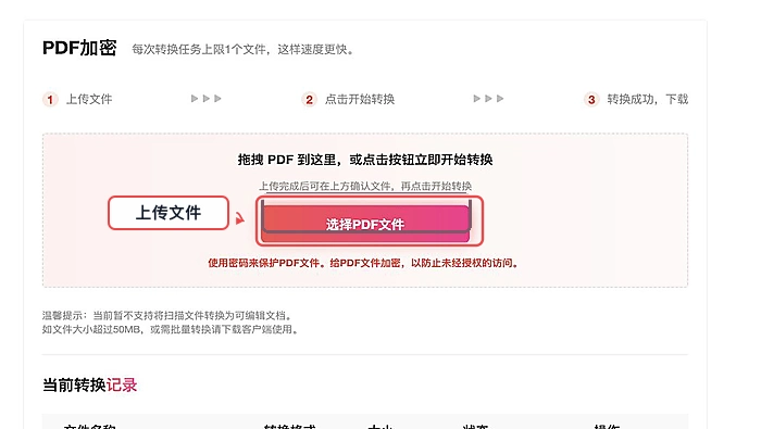 上传需要加密的PDF副本