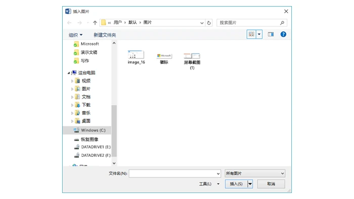 Word 文件选择窗口中的扫描图片